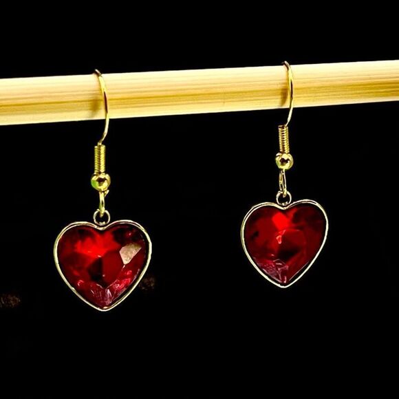 AZS 18k Gold & Red Heart Dangle Earrings - Picture 6 of 8